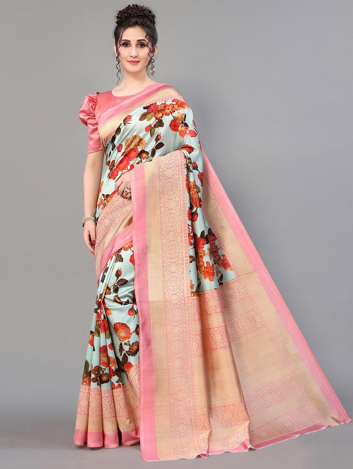 peach silk blend mysore saree with blouse - 20039432 - Zoom Image - 0