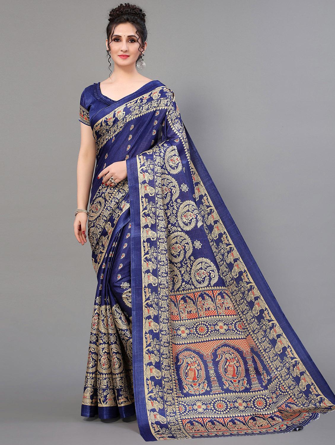 blue silk blend mysore saree with blouse - 20039461 - Zoom Image - 0