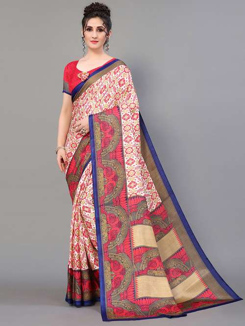 women's printed pink colored saree with blouse - 20039468 -  Standard Image - 0