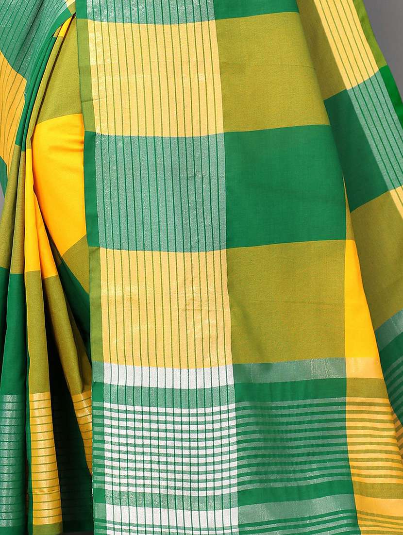 yellow cotton blend handloom saree with blouse - 20039470 -  Standard Image - 3