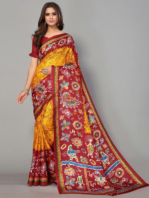 yellow silk blend mysore saree with blouse - 20039475 -  Standard Image - 0