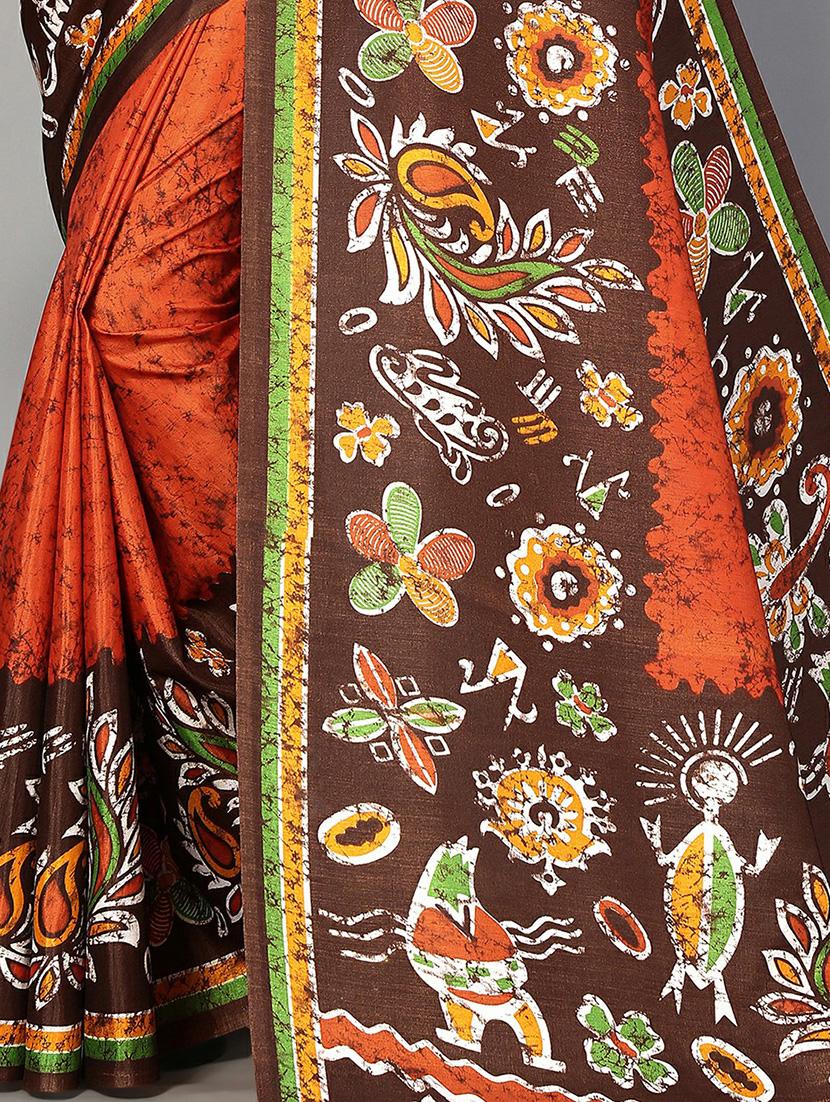 orange silk blend mysore saree - 20039481 - Standard Image - 3