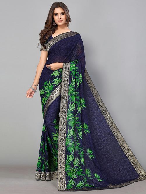 navy georgette printed saree with blouse - 20039498 - Standard Image - 0