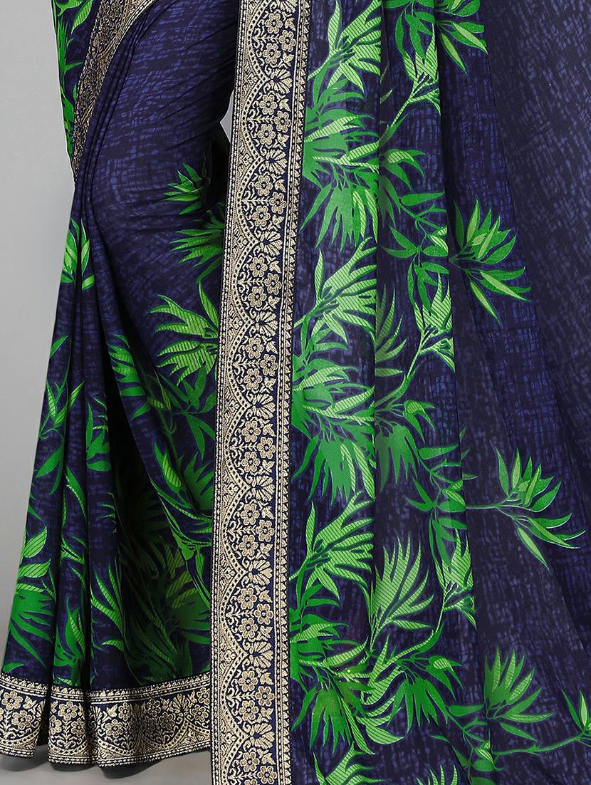 navy georgette printed saree with blouse - 20039498 - Standard Image - 3