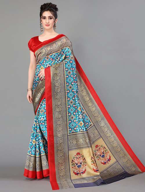 sky blue silk blend patola saree - 20039508 -  Standard Image - 0
