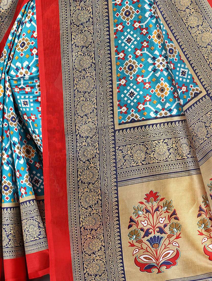sky blue silk blend patola saree - 20039508 - Standard Image - 3