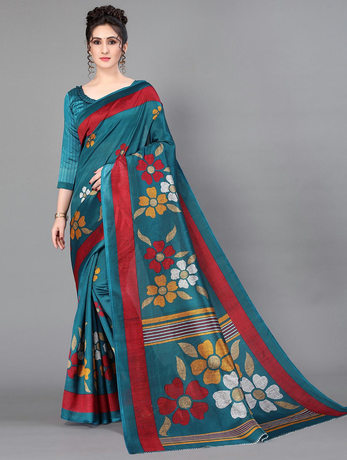 green silk blend mysore saree with blouse - 20039510 - Zoom Image - 0