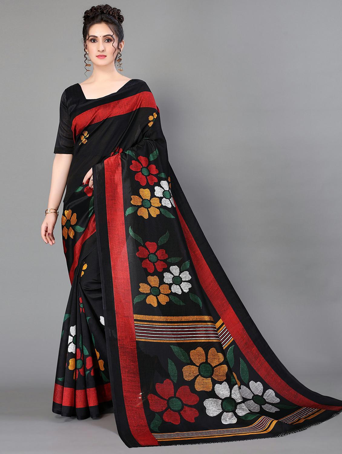 black silk blend mysore saree with blouse - 20039512 - Zoom Image - 0