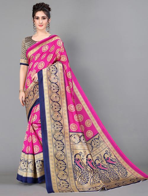 pink silk blend mysore saree with blouse - 20039529 - Standard Image - 0