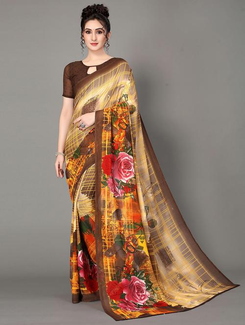 women's floral brown colored saree - 20039561 - Standard Image - 0