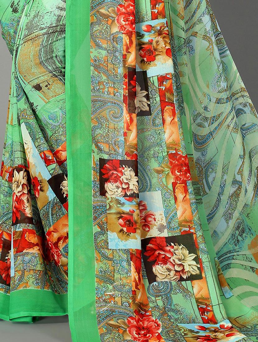 women's floral green colored saree with blouse - 20039573 - Standard Image - 3