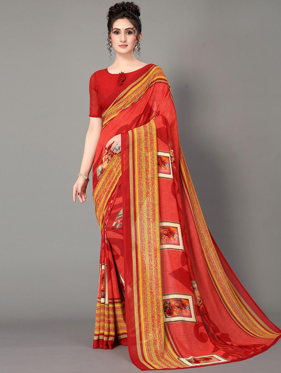 women's floral red colored saree with blouse - 20039575 - Zoom Image - 0