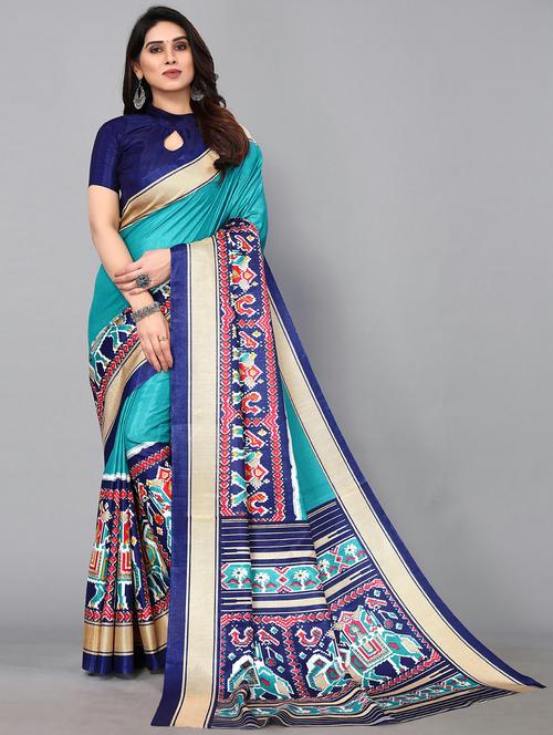 blue silk blend patola saree with blouse - 20039578 - Standard Image - 0