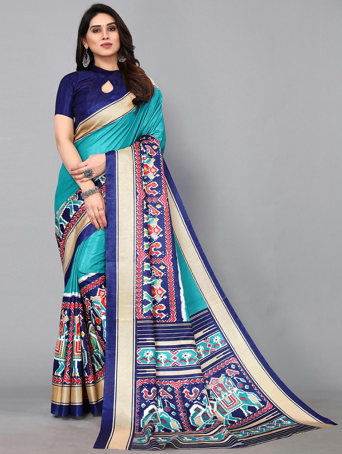blue silk blend patola saree with blouse - 20039578 - Zoom Image - 0