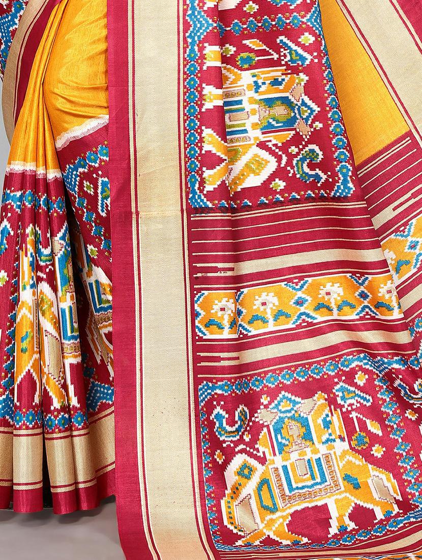 yellow silk blend patola saree with blouse - 20039580 - Standard Image - 3
