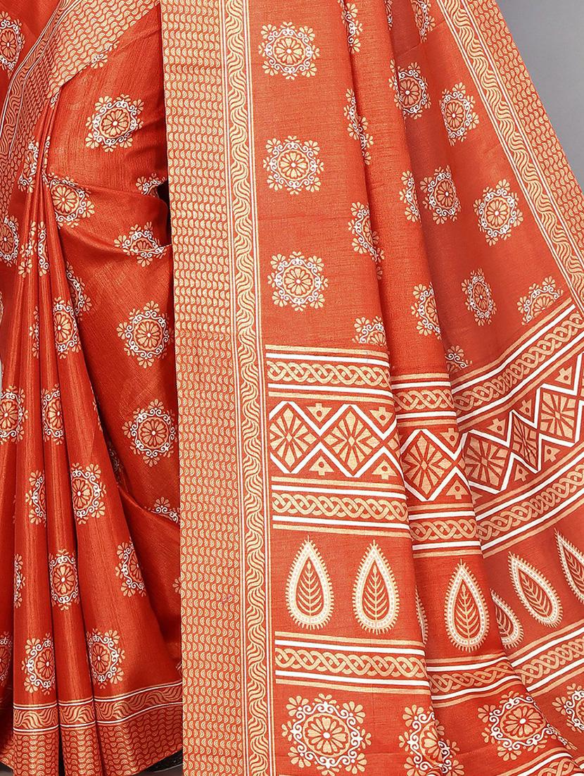 orange silk blend mysore saree with blouse - 20039588 - Standard Image - 3