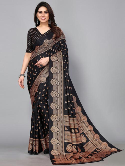 black silk blend mysore saree - 20039592 -  Standard Image - 0