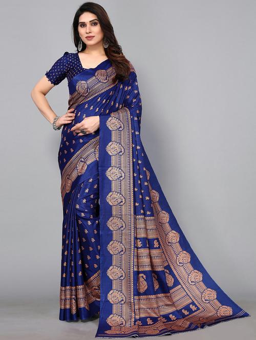 blue silk blend mysore saree - 20039596 -  Standard Image - 0