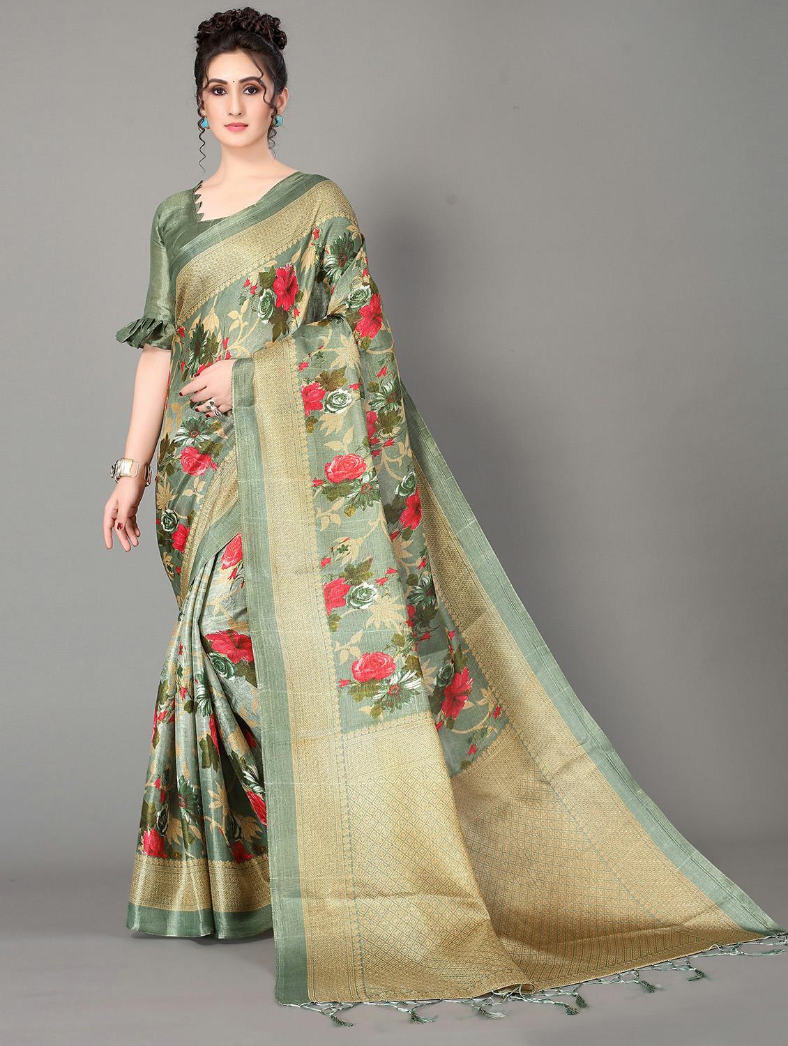 olive silk blend mysore saree - 20039599 - Zoom Image - 0