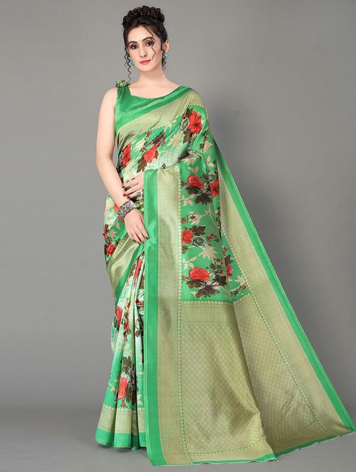 floral printed mysore silk saree with blouse  - 20039603 -  Standard Image - 0