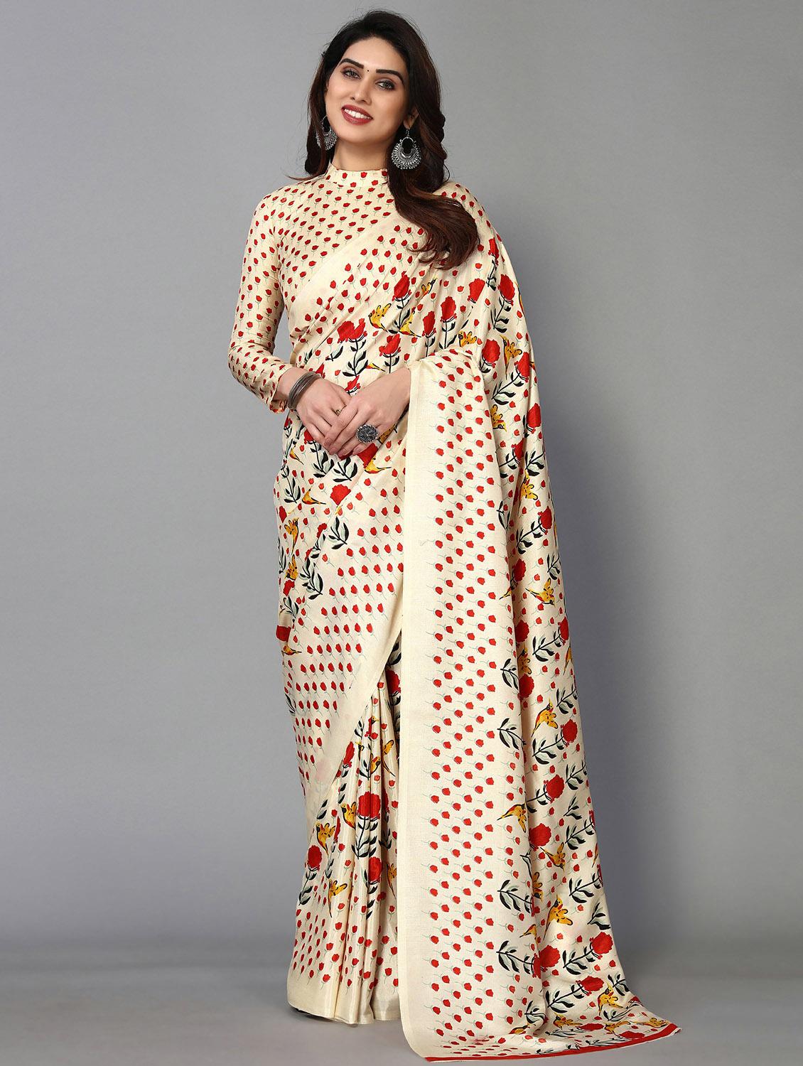 floral printed mysore silk saree with blouse - 20039622 - Zoom Image - 0
