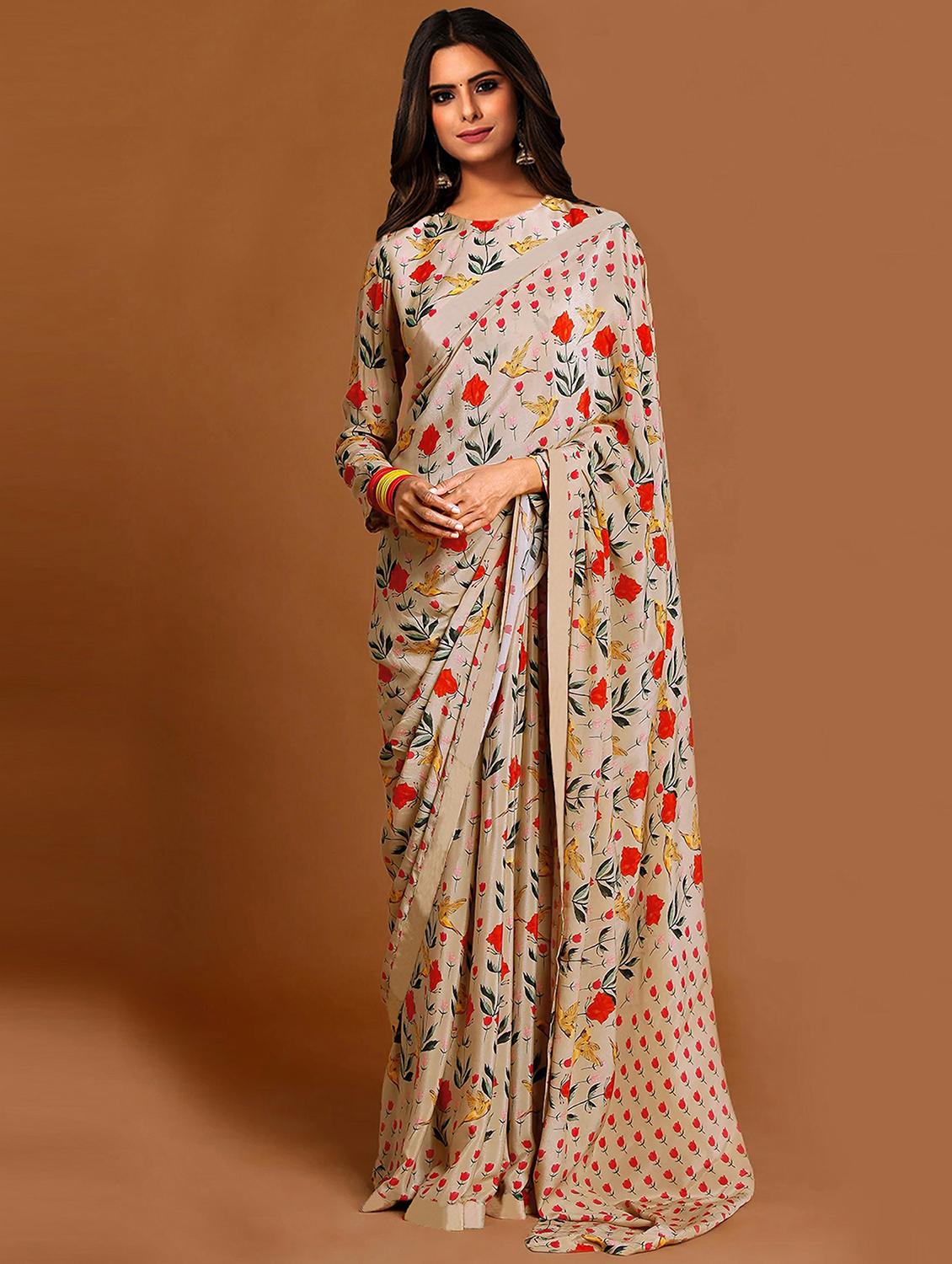 floral printed mysore silk saree with blouse  - 20039624 -  Zoom Image - 0