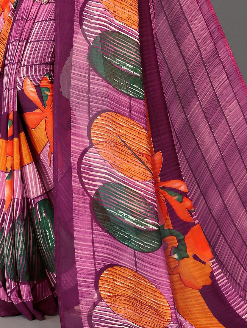 printed saree with blouse - 20039634 - Standard Image - 3