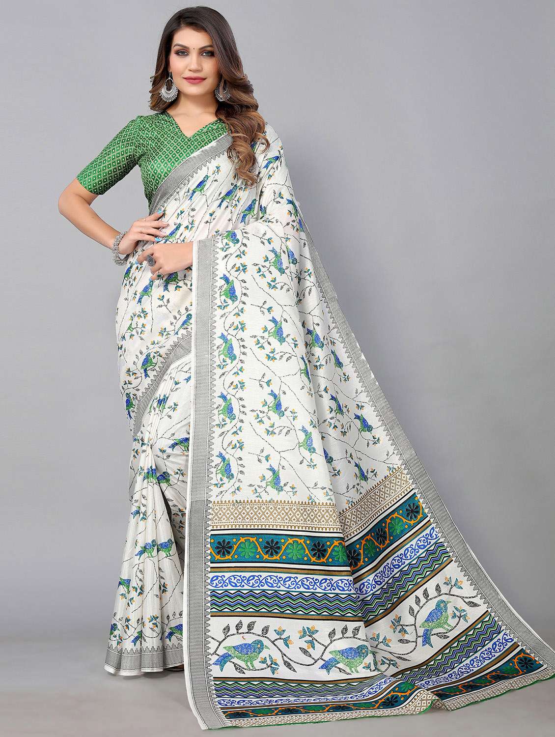 printed mysore silk saree with blouse - 20039649 - Zoom Image - 0