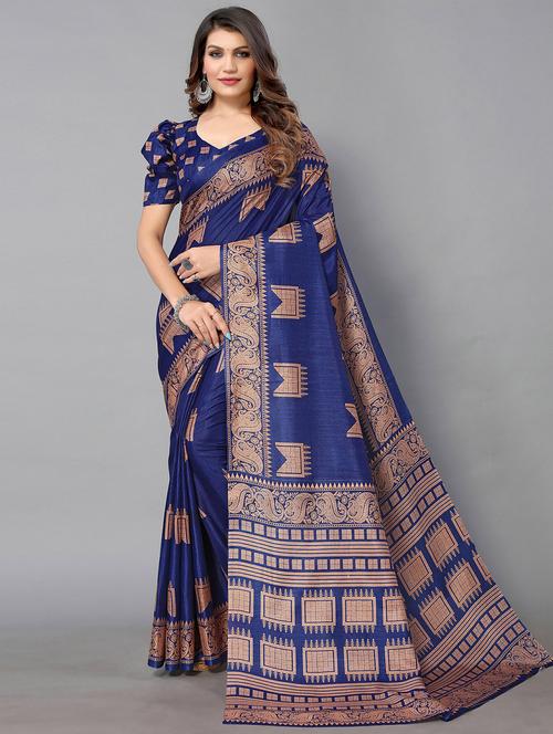 women's printed navy blue colored saree - 20039663 -  Standard Image - 0