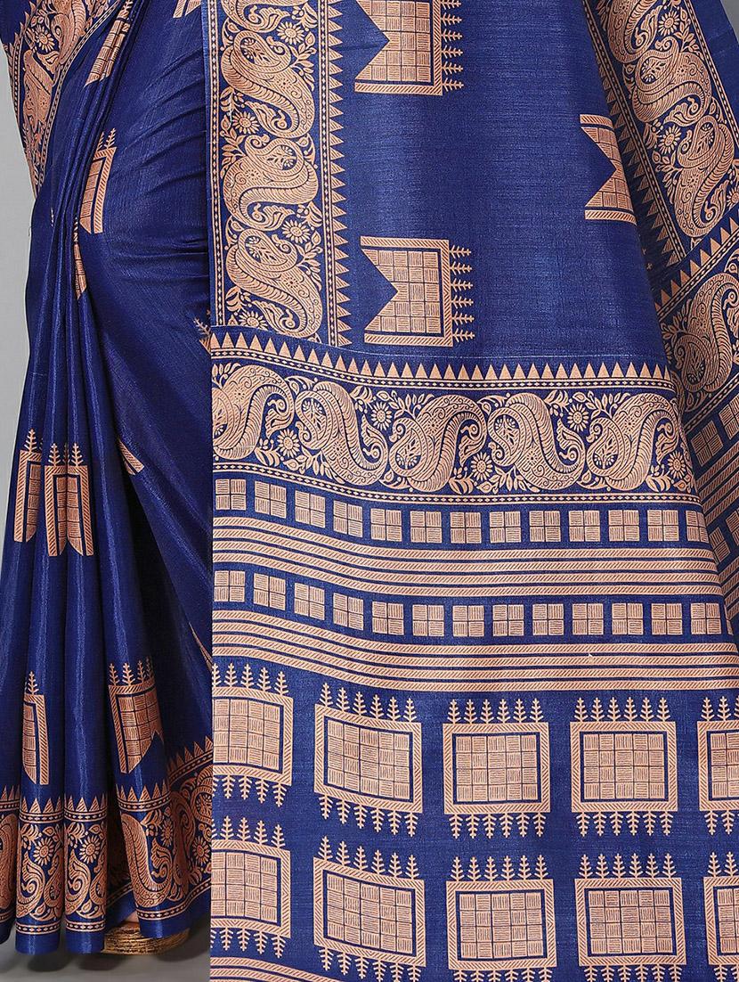 women's printed navy blue colored saree - 20039663 - Standard Image - 3