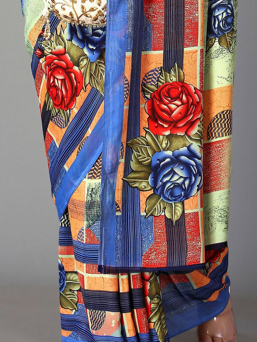 printed saree with blouse - 20039680 - Standard Image - 3