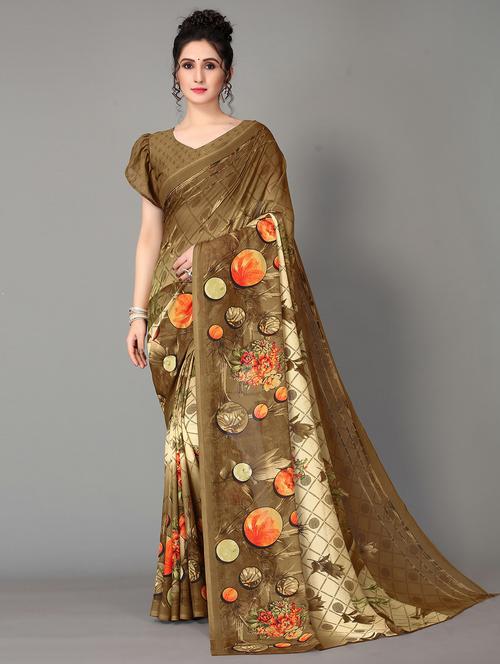 printed saree with blouse - 20039684 - Standard Image - 0