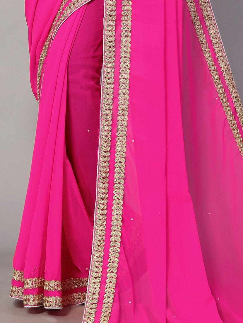 lace bordered solid saree with blouse - 20039685 - Standard Image - 3