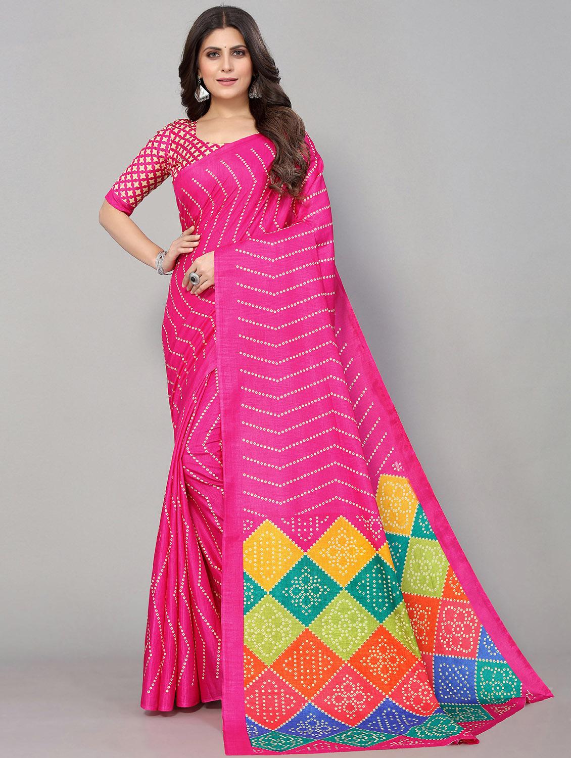 bandhani printed saree with blouse - 20039707 - Zoom Image - 0