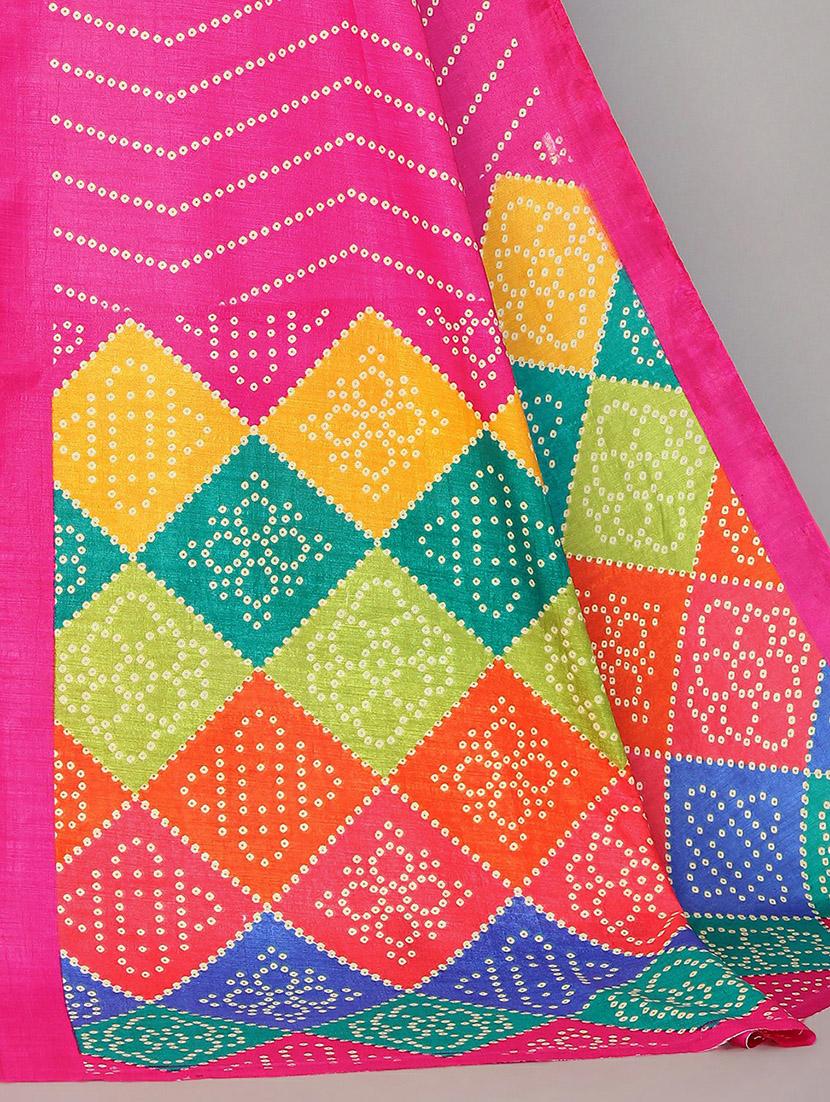 bandhani printed saree with blouse - 20039707 - Standard Image - 3