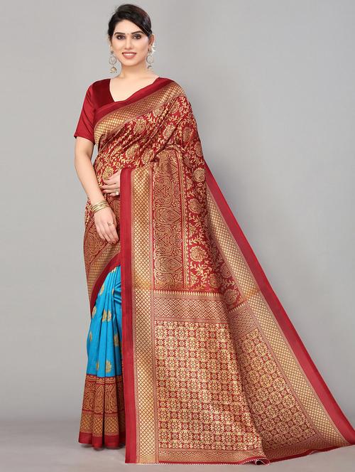 half & half mysore silk saree with blouse - 20039711 - Standard Image - 0