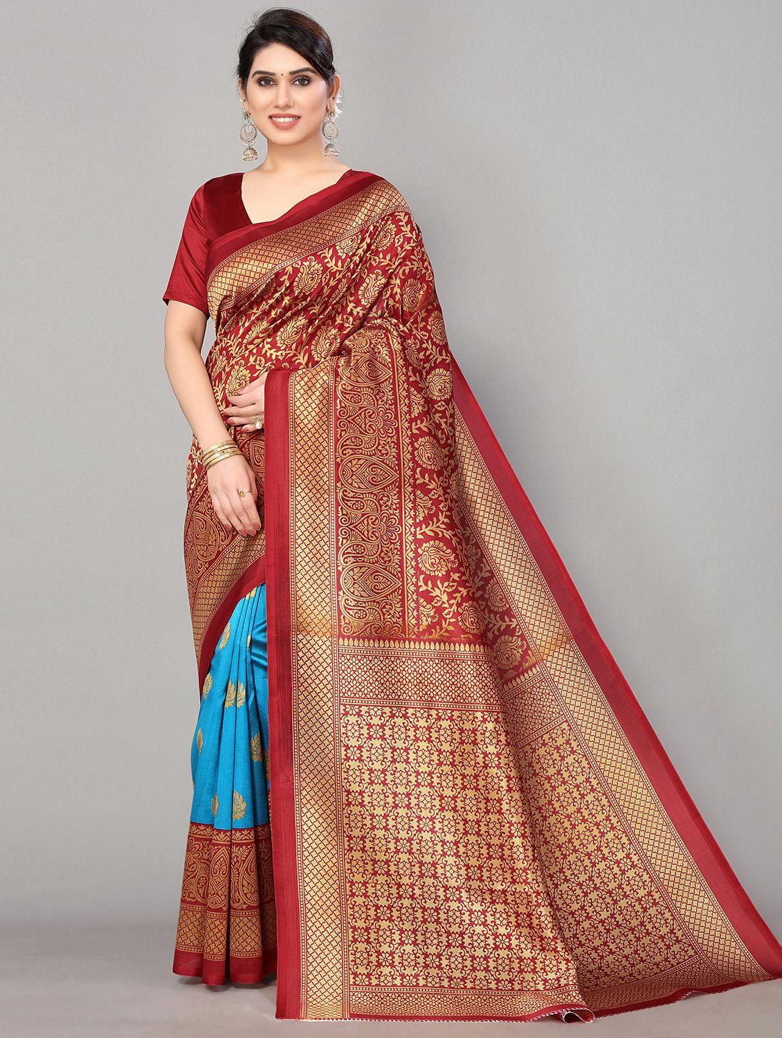 half & half mysore silk saree with blouse - 20039711 - Zoom Image - 0