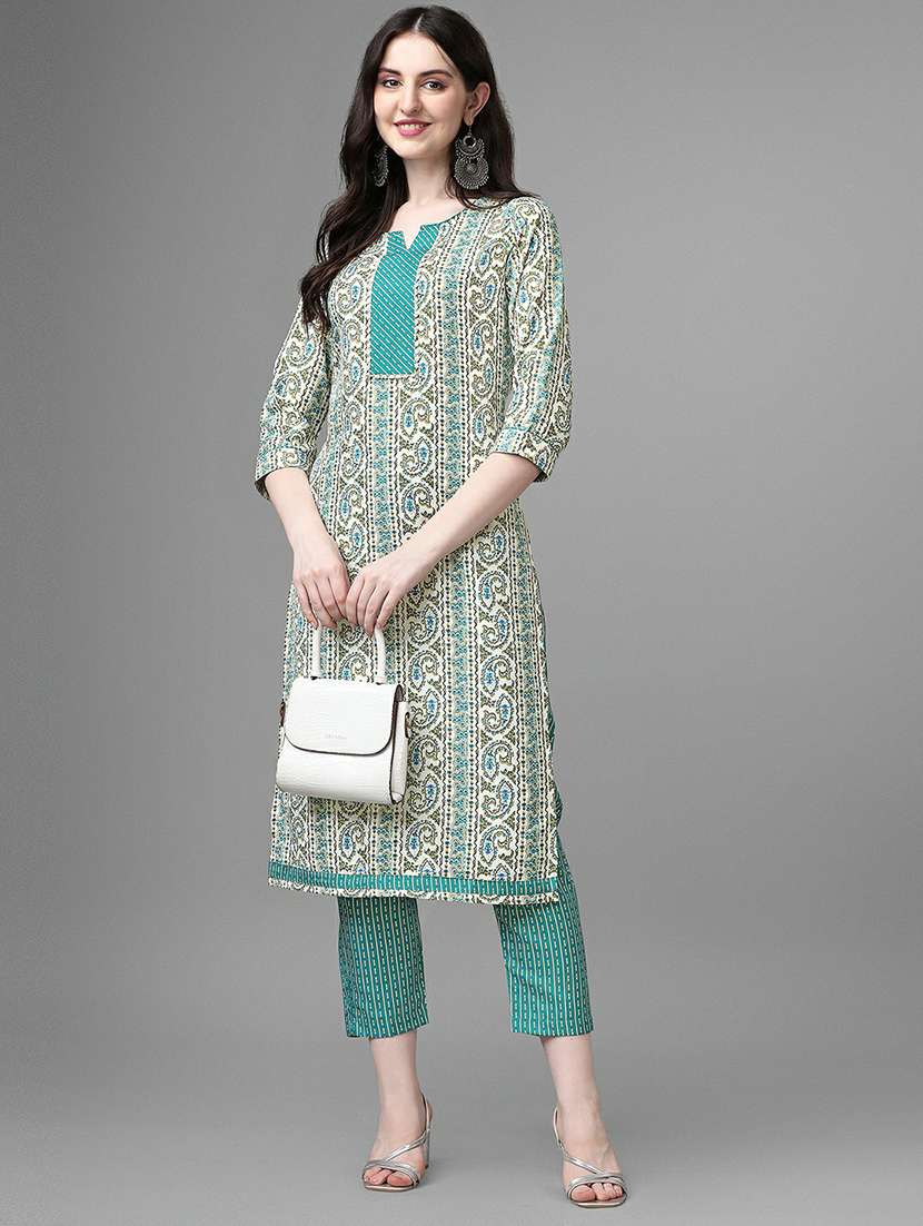 notch neck printed straight kurta  - 20039713 -  Standard Image - 3