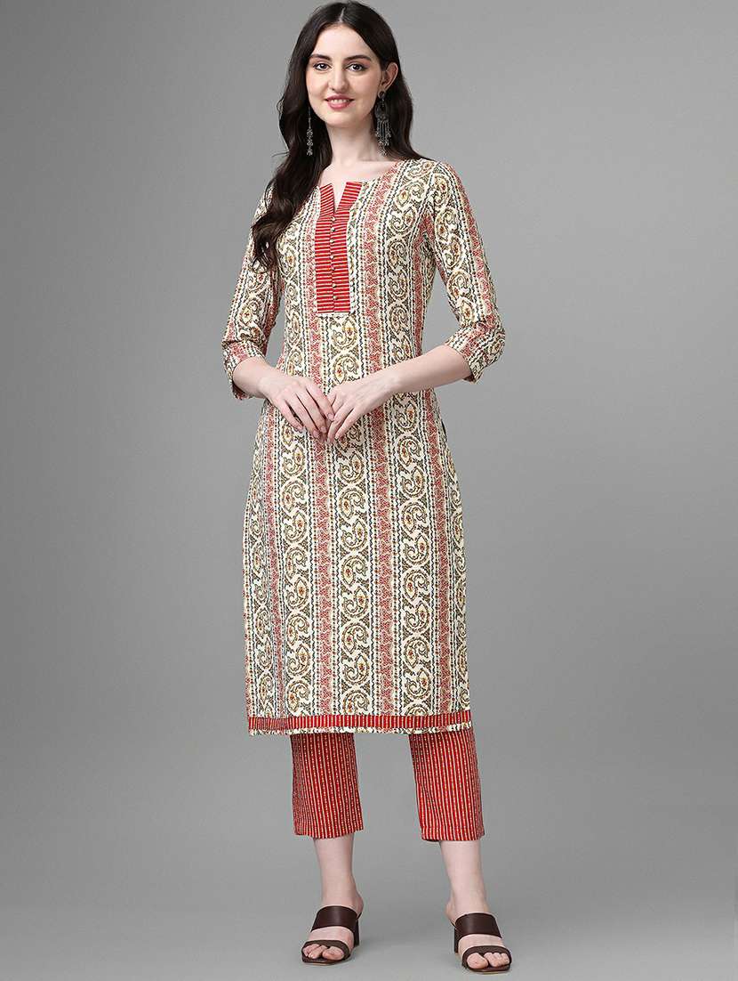 notch neck printed straight kurta - 20039716 - Zoom Image - 0