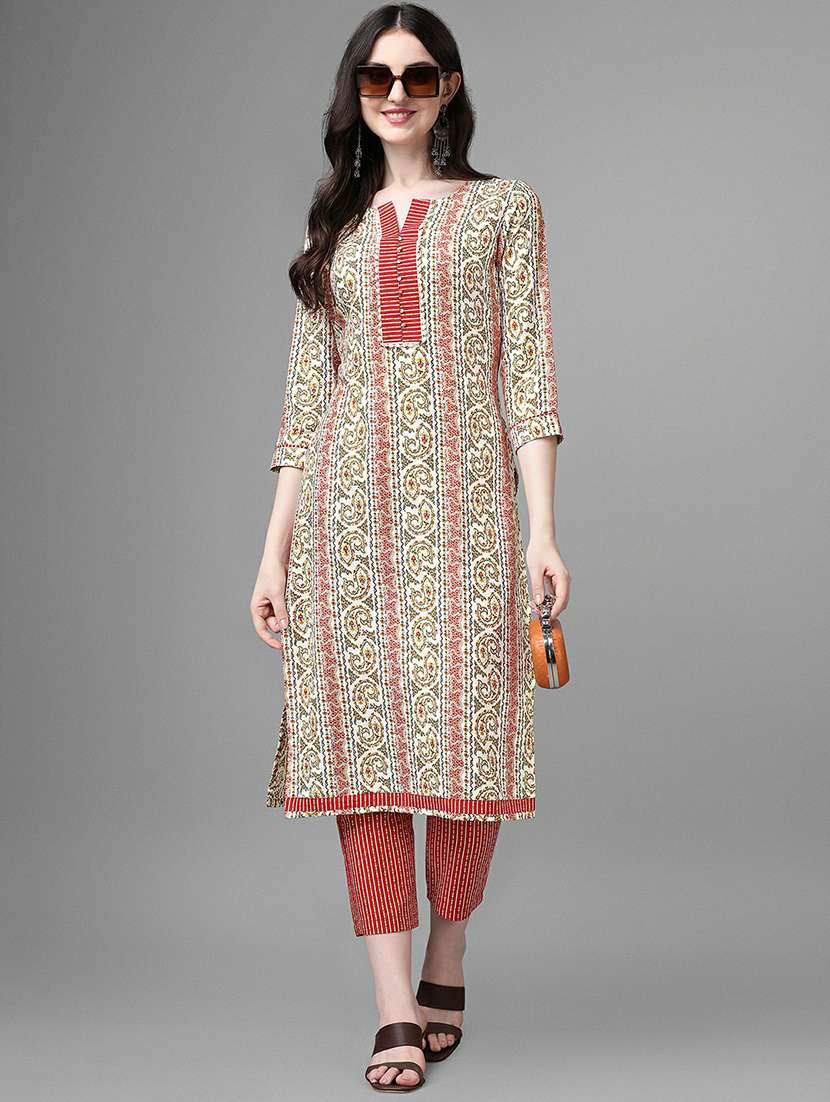 notch neck printed straight kurta - 20039716 - Standard Image - 3