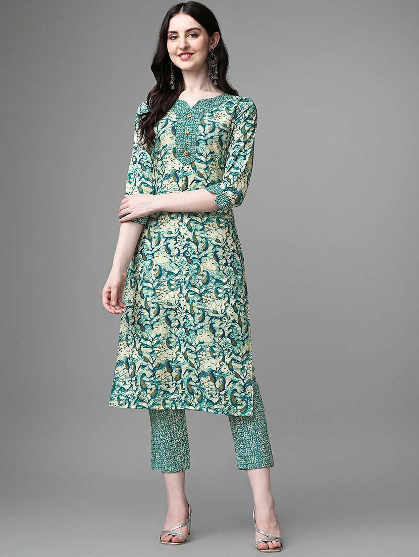 notch neck printed straight kurta  - 20039718 -  Zoom Image - 0