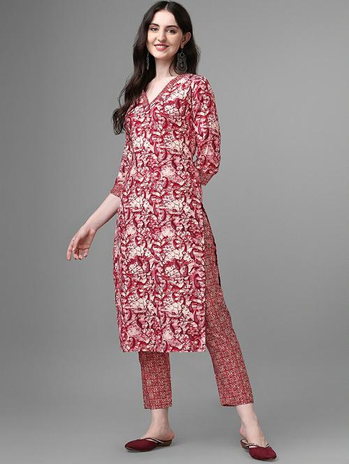 v-neck printed straight kurta - 20039720 - Standard Image - 0