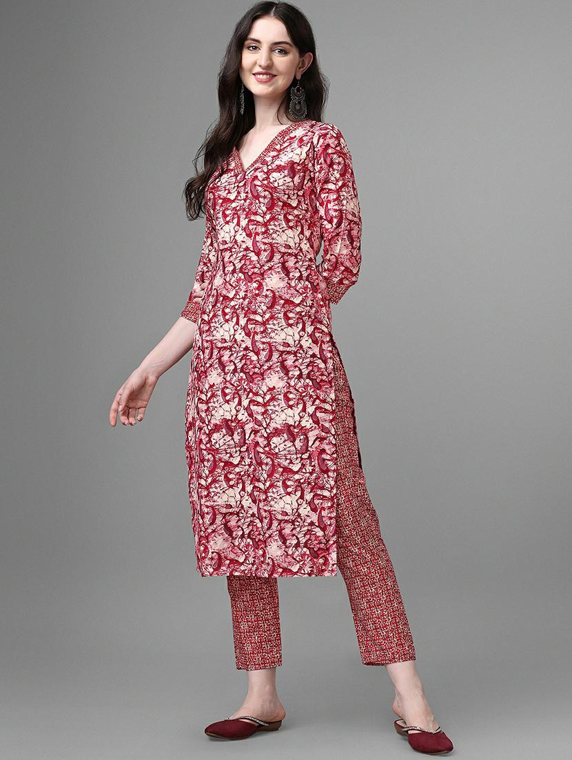v-neck printed straight kurta - 20039720 - Zoom Image - 0