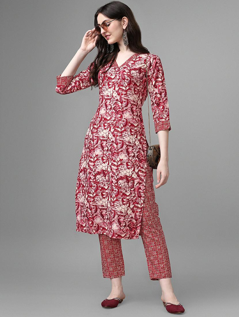 v-neck printed straight kurta - 20039720 - Standard Image - 3
