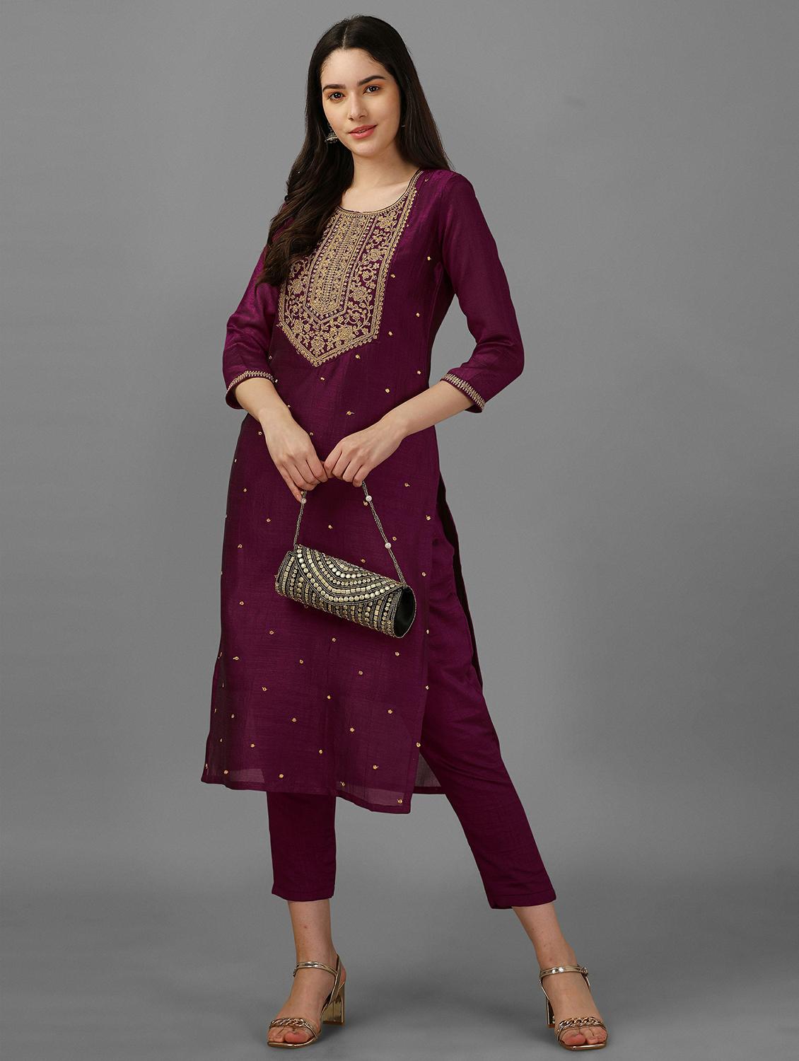 round neck embroidered straight kurta - 20039729 - Standard Image - 3