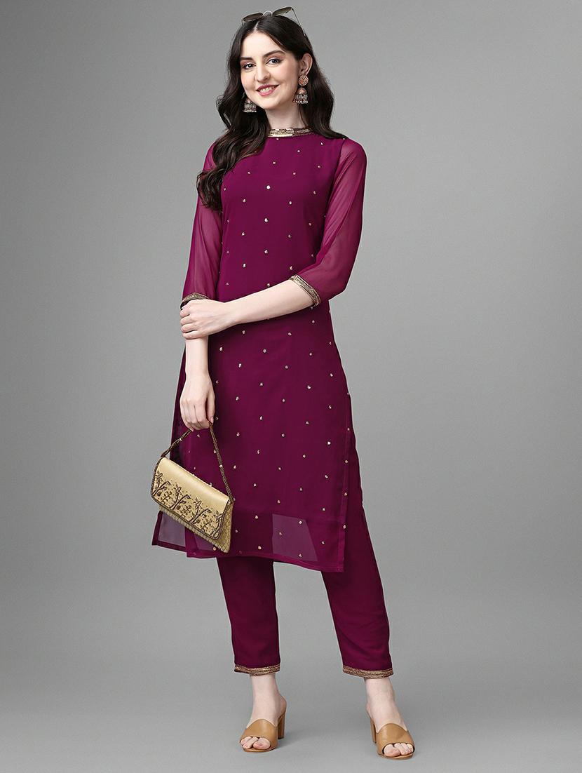 mandarin neck self design straight kurta - 20039740 - Standard Image - 3