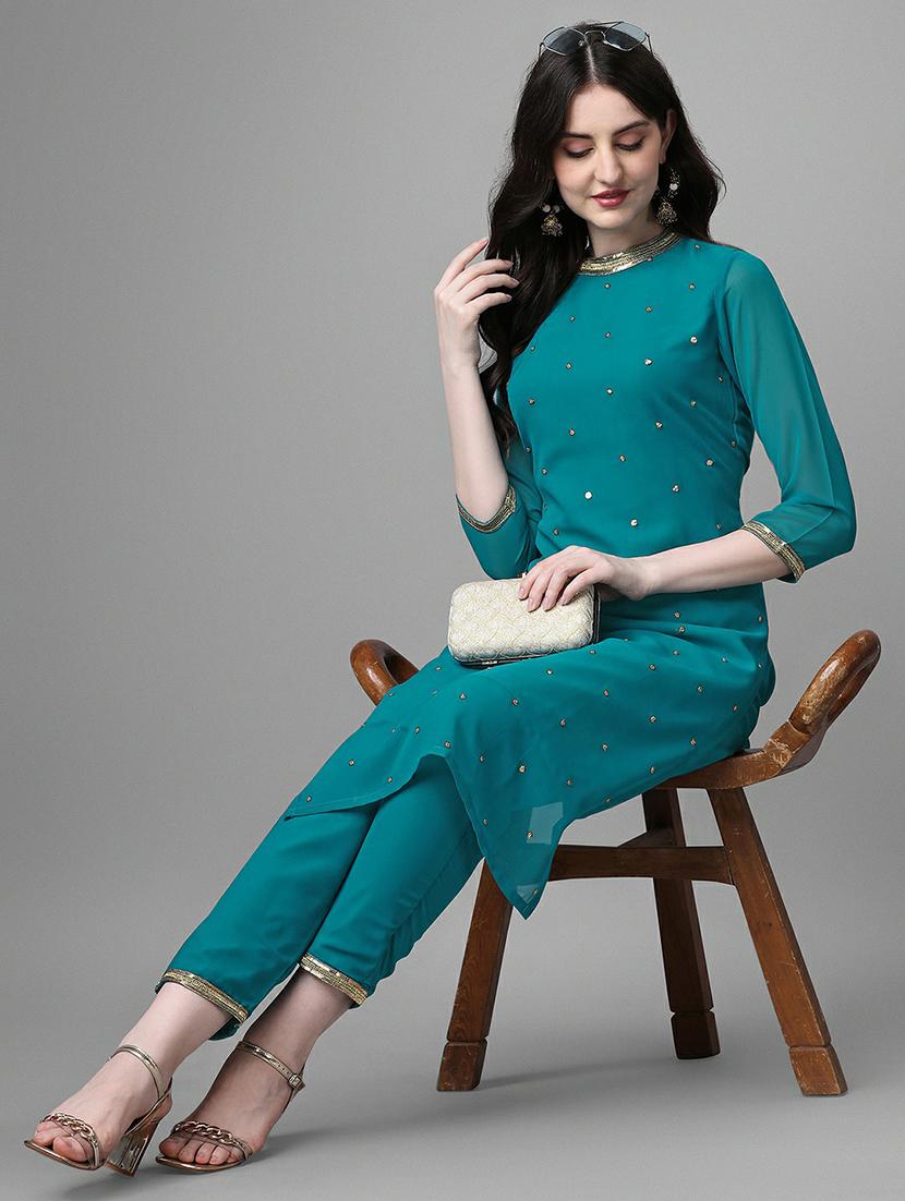 mandarin neck self design straight kurta - 20039742 - Standard Image - 3