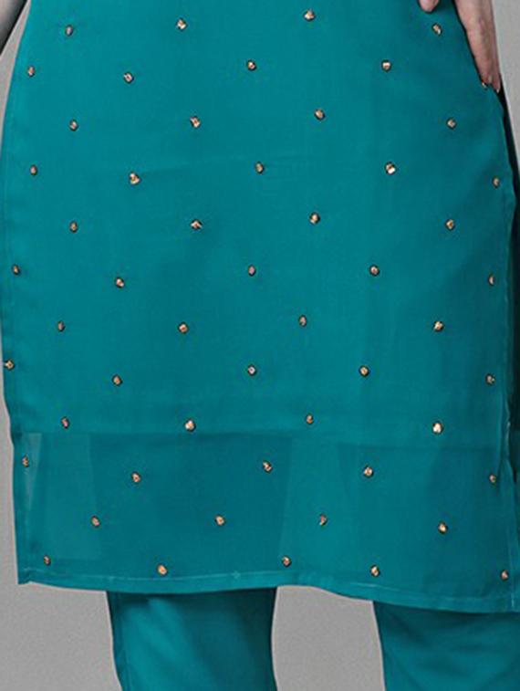 mandarin neck self design straight kurta - 20039742 - Standard Image - 5