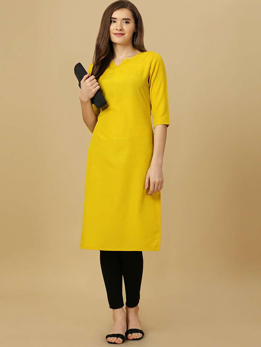 notch neck solid straight kurta - 20039763 - Zoom Image - 0