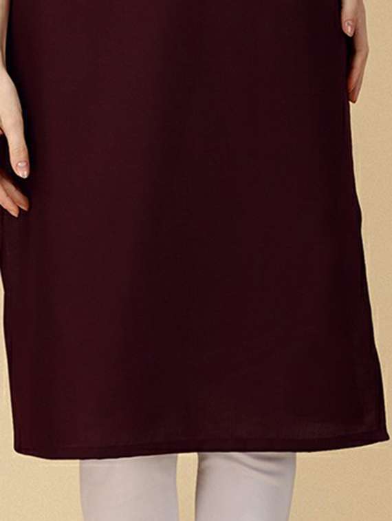 notch neck solid straight kurta - 20039764 - Standard Image - 5